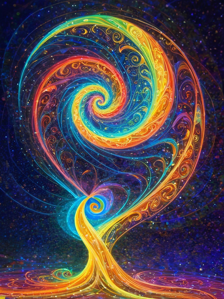 Vibrant Fractal Tree Design in Rainbow Colors