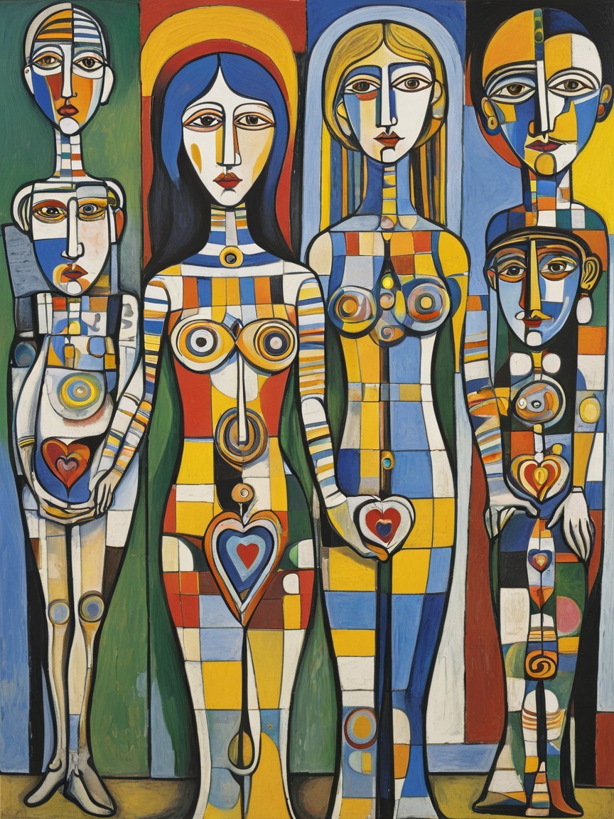 Abstract Cubist Painting with Geometric Figures