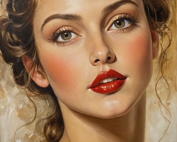 Close-Up Oil Painting of a Young Fair-Skinned Woman