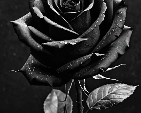 Close-Up of Black Rose with Dew Drops in Bokeh Background