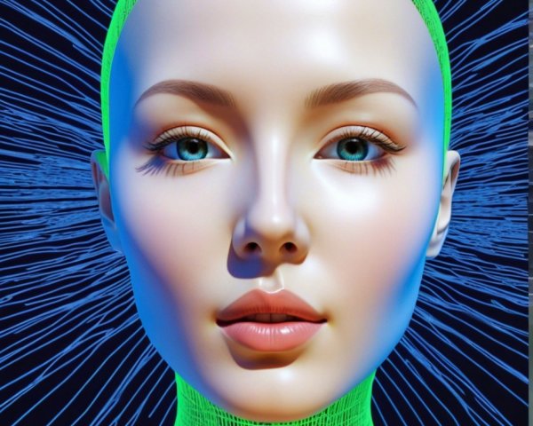 Hyperrealistic Android Head Render with Neon Accents