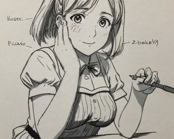Anime-style sketch of a cute girl with pigtails