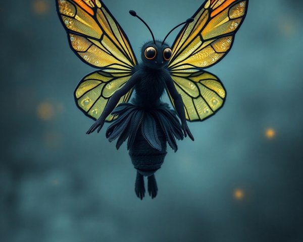 Whimsical Cartoon Character in Dark Atmospheric Setting