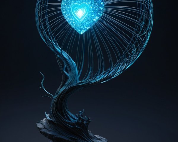 Digital Sculpture of Heart-Shaped Cage with Glow Effects