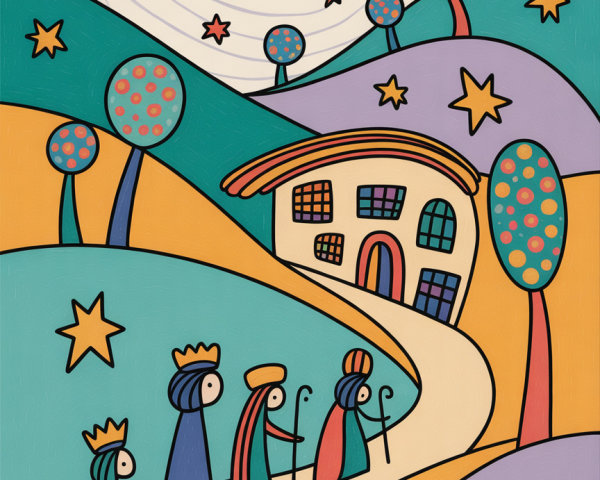 Whimsical Digital Painting of the Three Wise Men