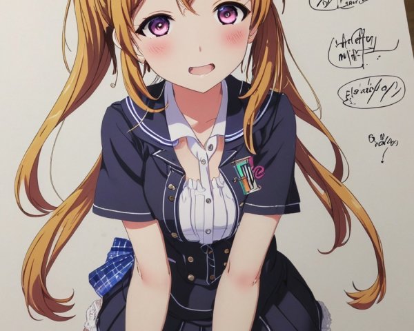 Anime Character with Pigtails and School Uniform Details