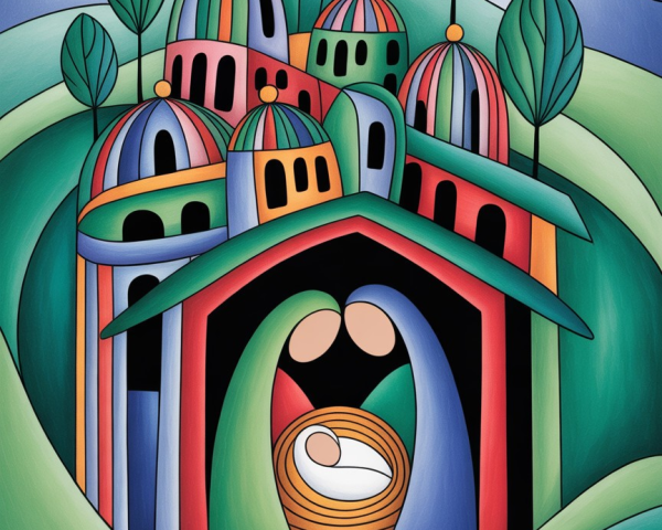 Contemporary Christian Nativity Scene Art Description