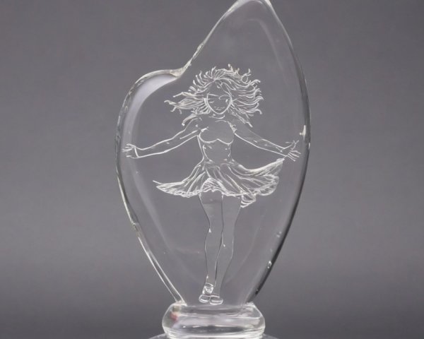 Glass Sculpture of Dancing Woman in Heart Shape