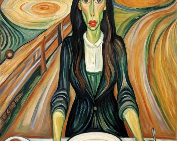 Expressionistic Art Featuring Woman in Distorted Landscape