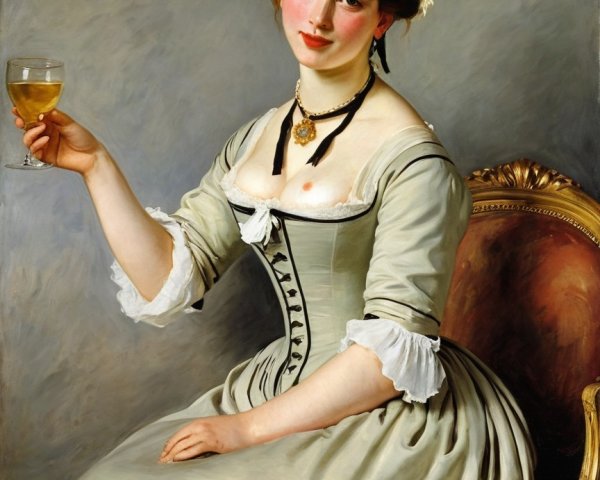 Young Woman in Cream Dress and Red Armchair Painting