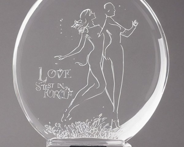 Frosted Glass Plaque with Dancing Figures and Inscription