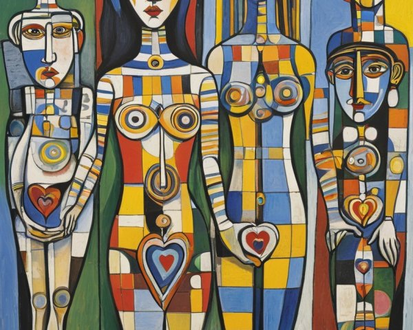 Abstract Cubist Painting with Geometric Figures