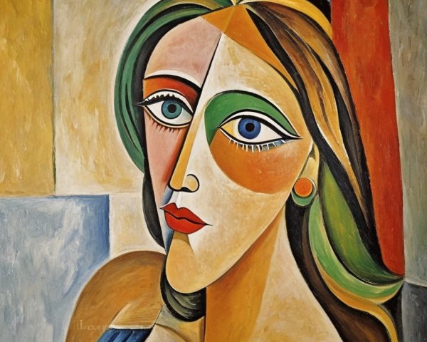 Abstract Cubist Portrait of a Woman in Oil on Canvas