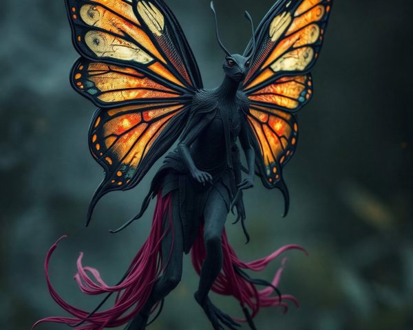 Detailed Alien Creature with Butterfly Wings in Fantasy Setting