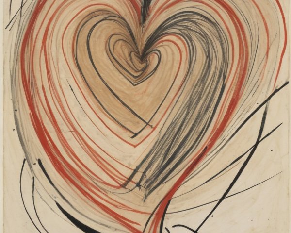 Abstract Heart Shape with Swirling Lines in Colors