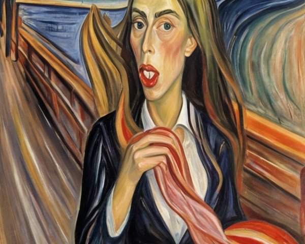 Digital Oil Painting of Woman on Restaurant Patio