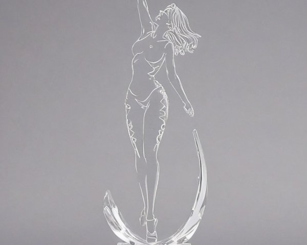 Glass Art Sculpture of Nude Woman Holding Heart