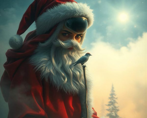 Mysterious Santa Claus Portrait in Winter Scene