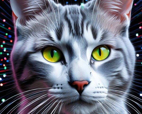 Close-up Digital Artwork of a Tabby Cat with Bokeh Background