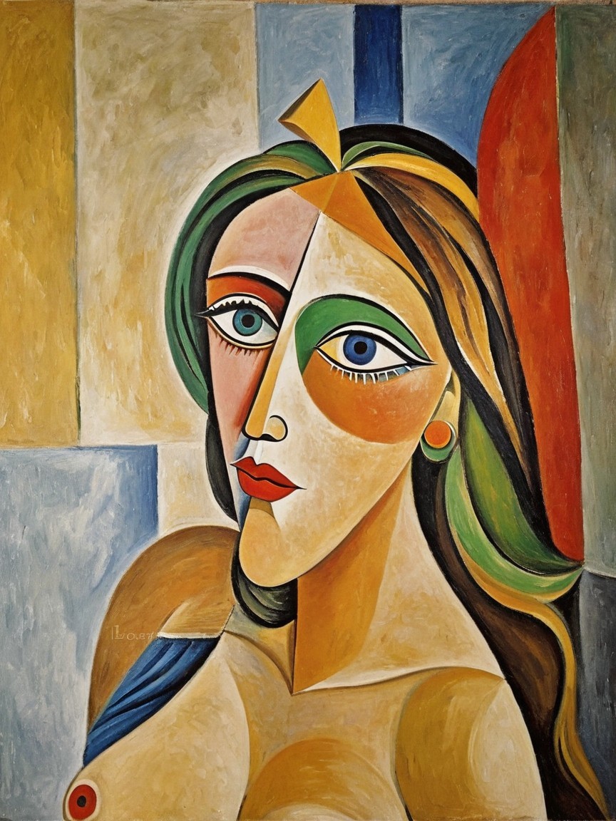 Abstract Cubist Portrait of a Woman in Oil on Canvas