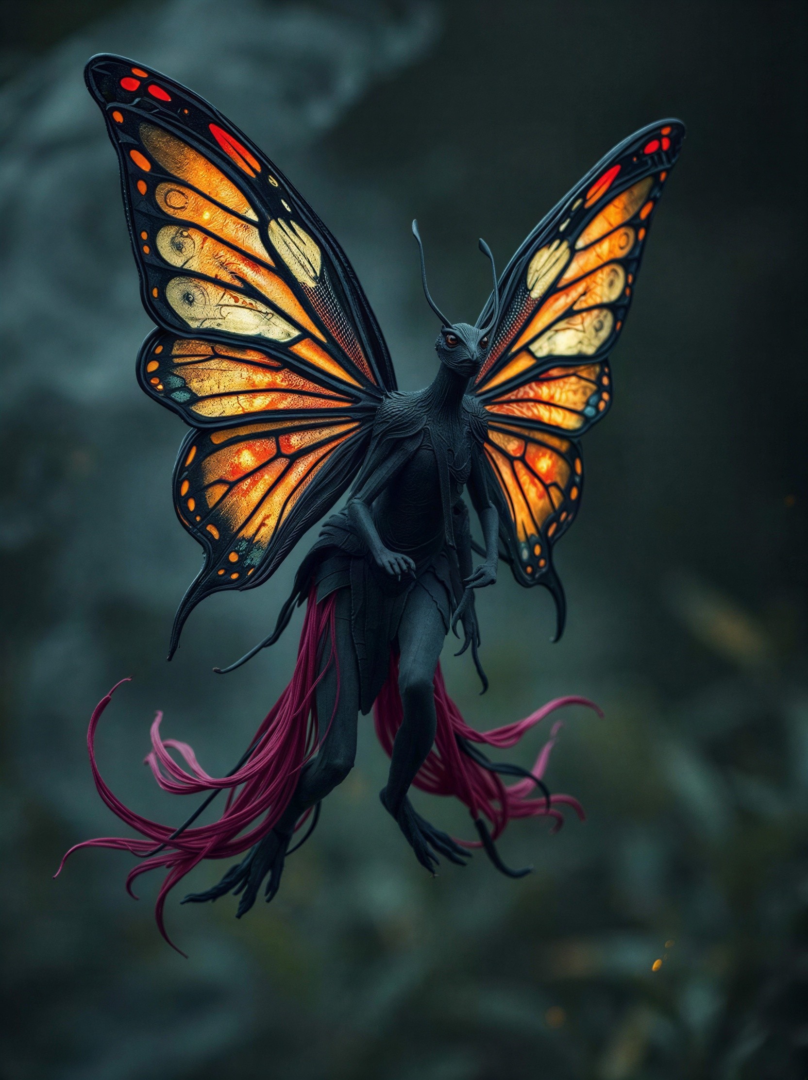 Detailed Alien Creature with Butterfly Wings in Fantasy Setting