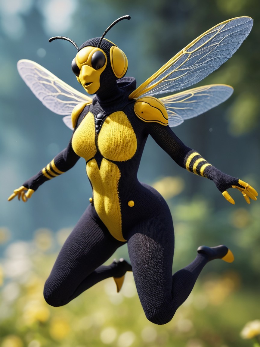 Cartoonish Bee Character in Mid-Flight Design