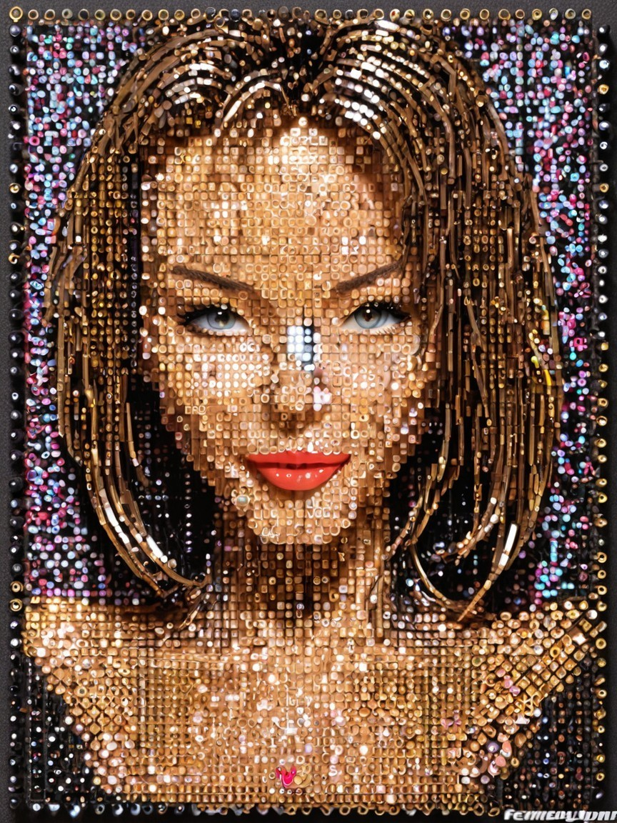 Mosaic Portrait of a Woman in Gold and Beads
