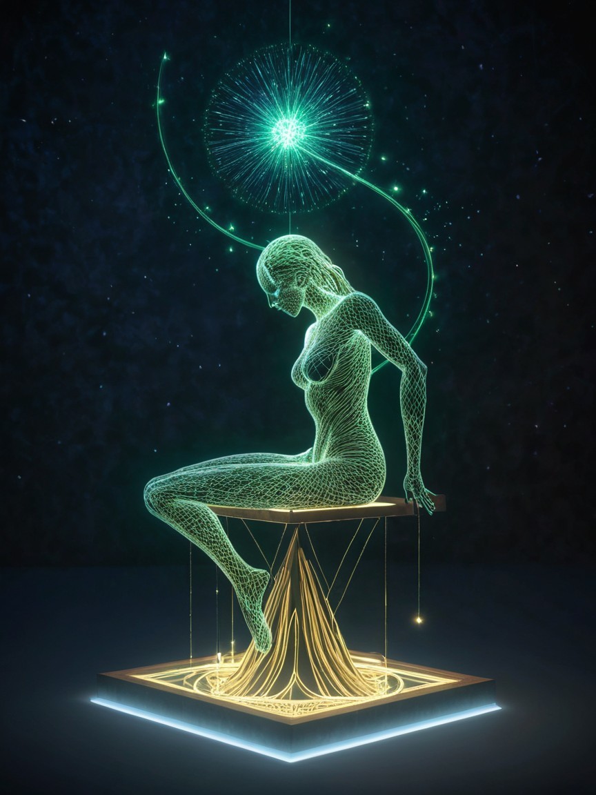Ethereal Wireframe Woman in Neon Green Glow