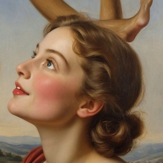 Detailed Classical Painting of Young Woman's Profile