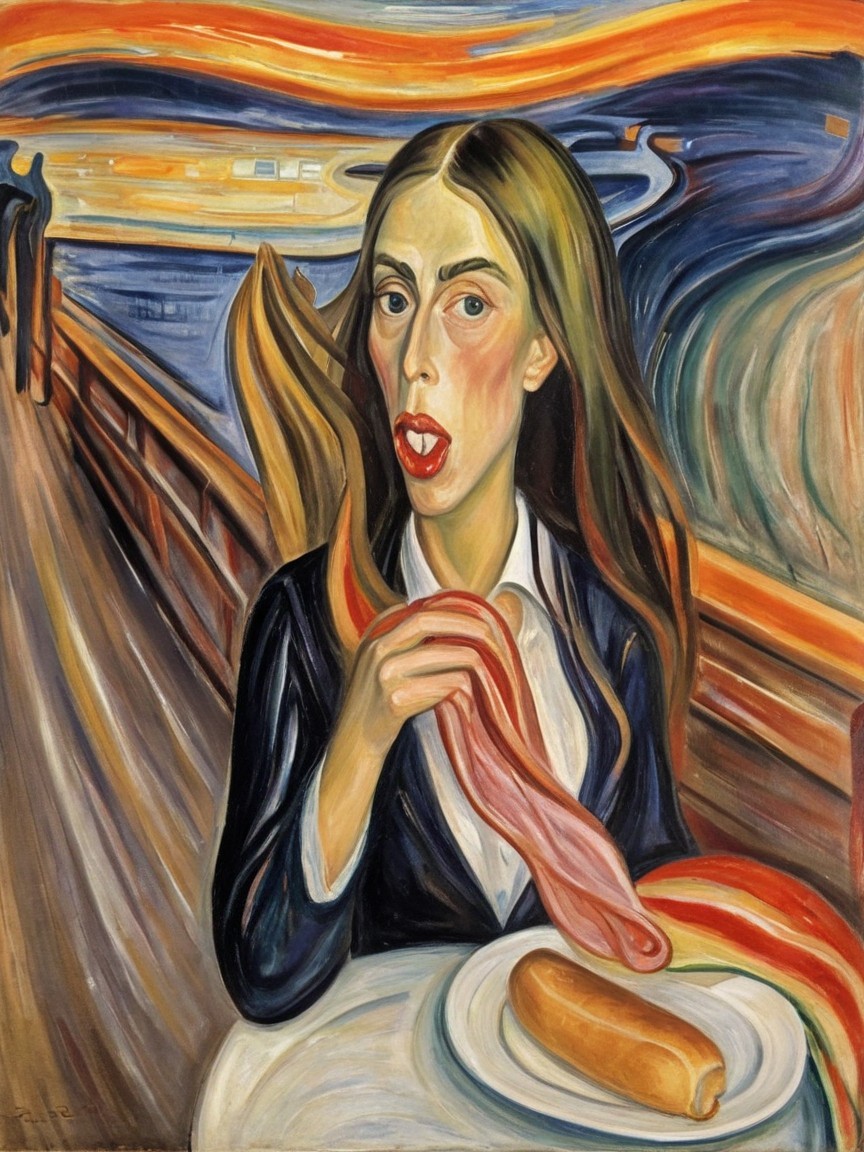 Digital Oil Painting of Woman on Restaurant Patio