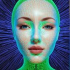 Hyperrealistic Android Head Render with Neon Accents