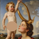 Detailed Classical Painting of Young Woman's Profile