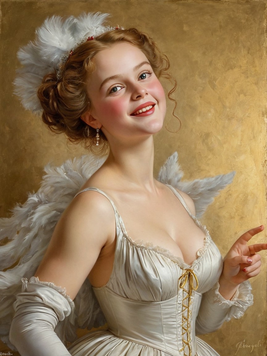 Half-body portrait of a woman in white satin dress