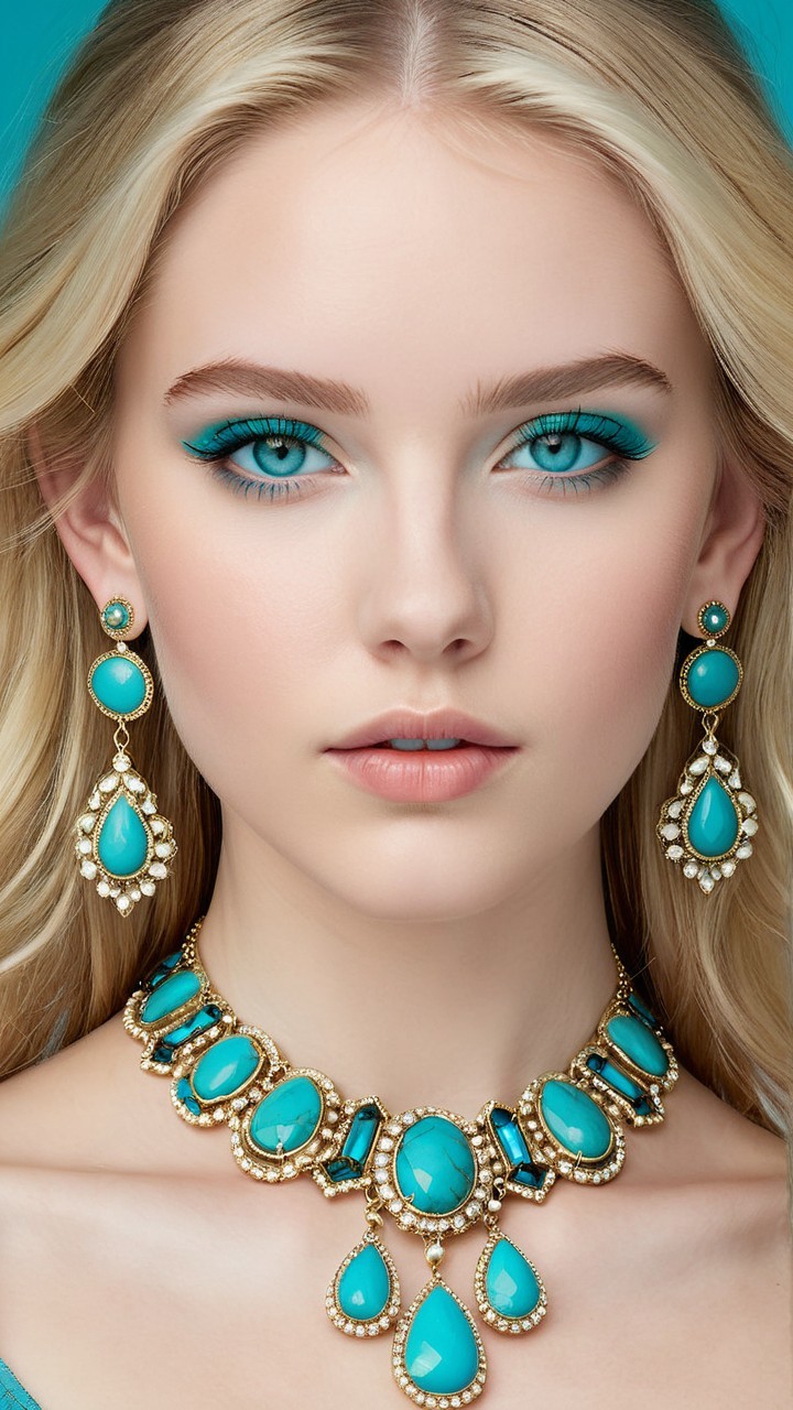 Close-Up Portrait of a Young Woman with Turquoise Accents