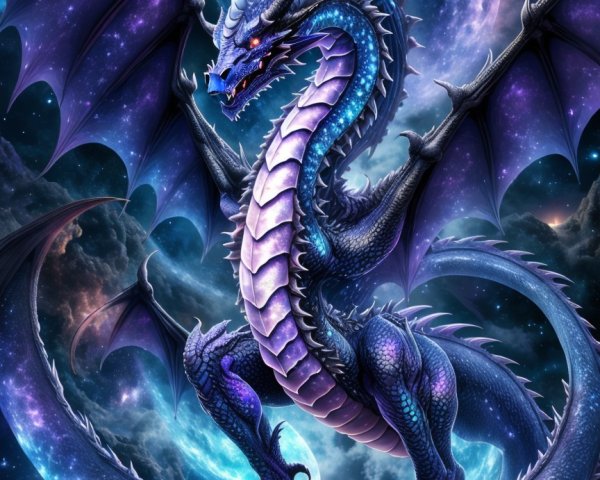 Majestic Purple and Blue Glowing Dragon Description