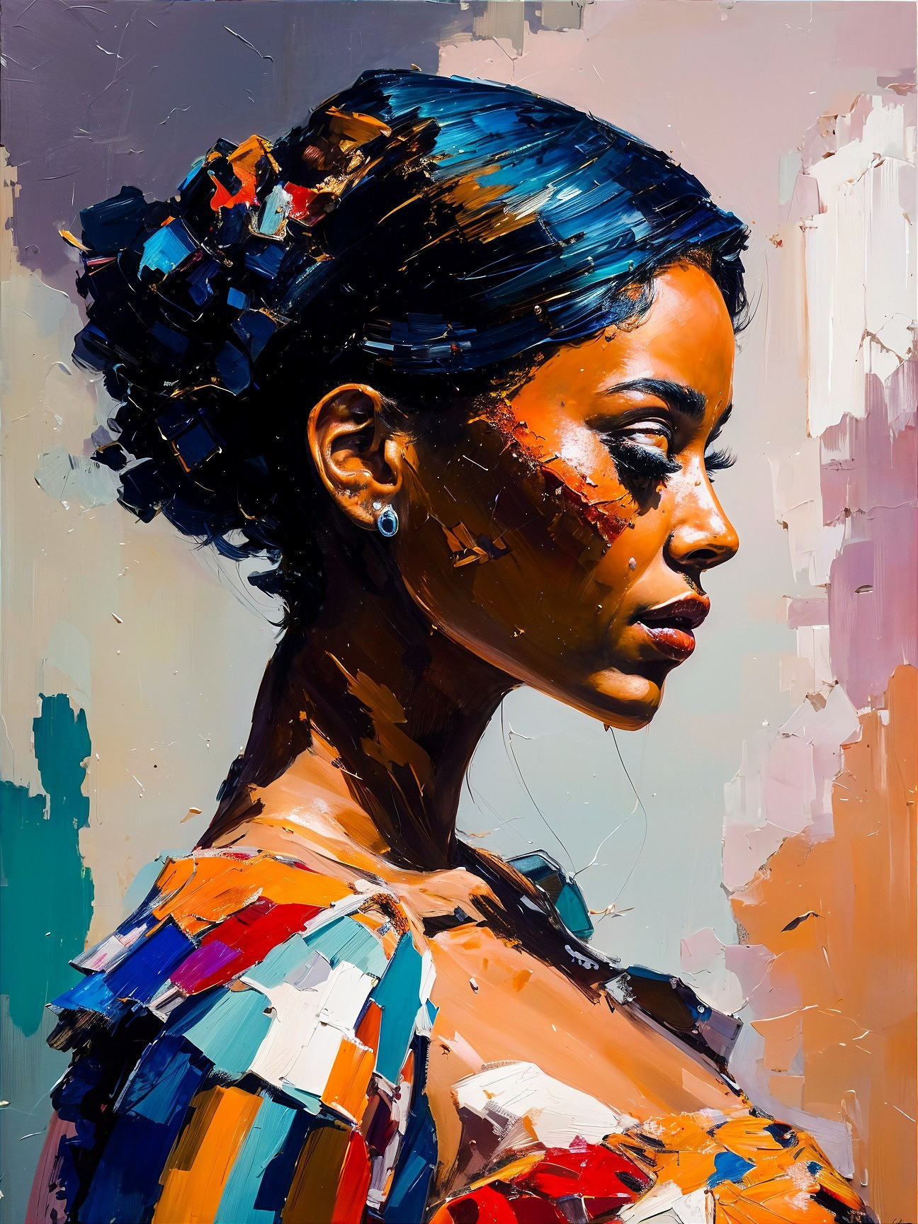 Vibrant Impressionistic Oil Painting of Young Woman