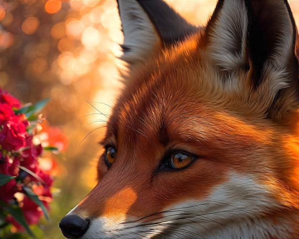 Close-Up Portrait of a Red Fox in Golden Sunlight