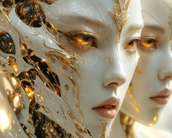Futuristic Female Cyborgs with Ornate Gold Details