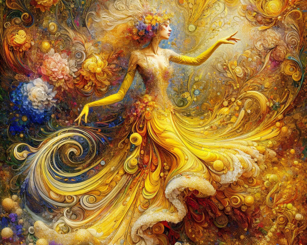 Vibrant Painting of a Woman with Golden Features