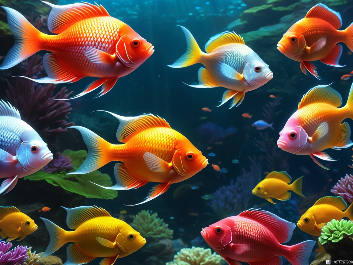 Vibrant Underwater Scene with Tropical Fish and Coral