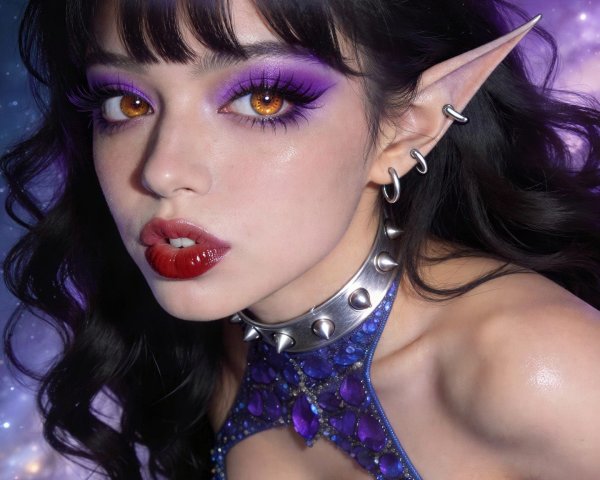 Space Elf Model in Sparkling Blue and Purple Corset