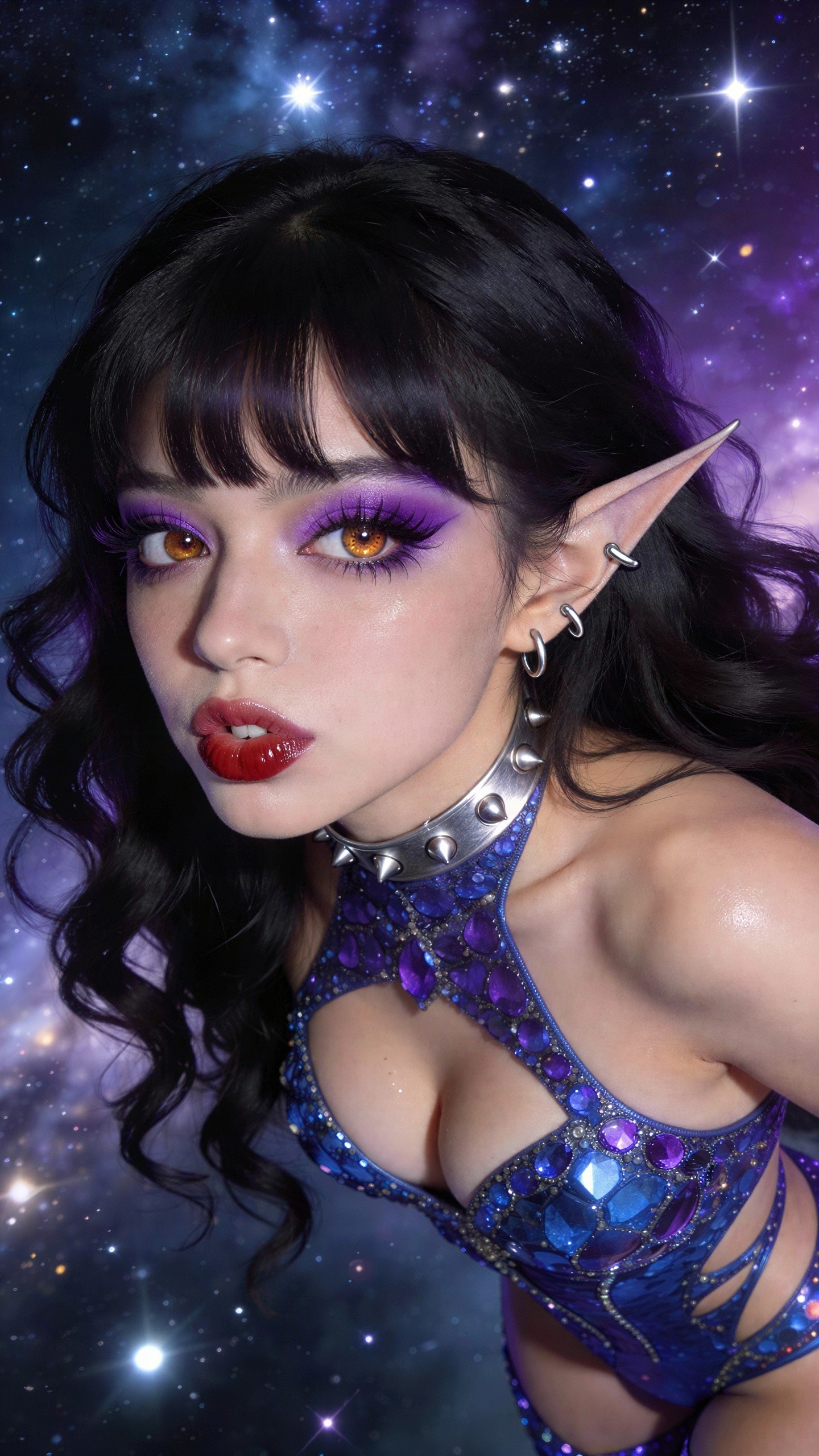 Space Elf Model in Sparkling Blue and Purple Corset