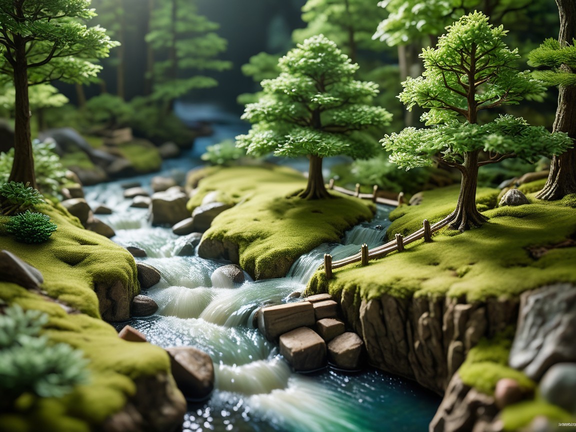 Miniature Landscape with River and Lush Valley Elements