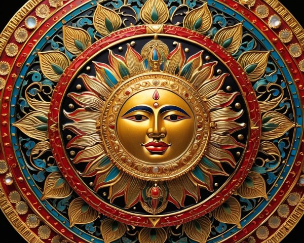 Intricate Gold Sun Mandala with Vibrant Details