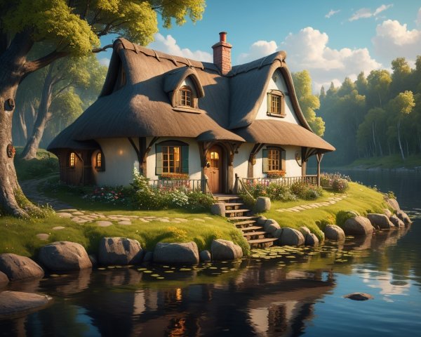 Charming Storybook Cottage by a Serene Waterbody