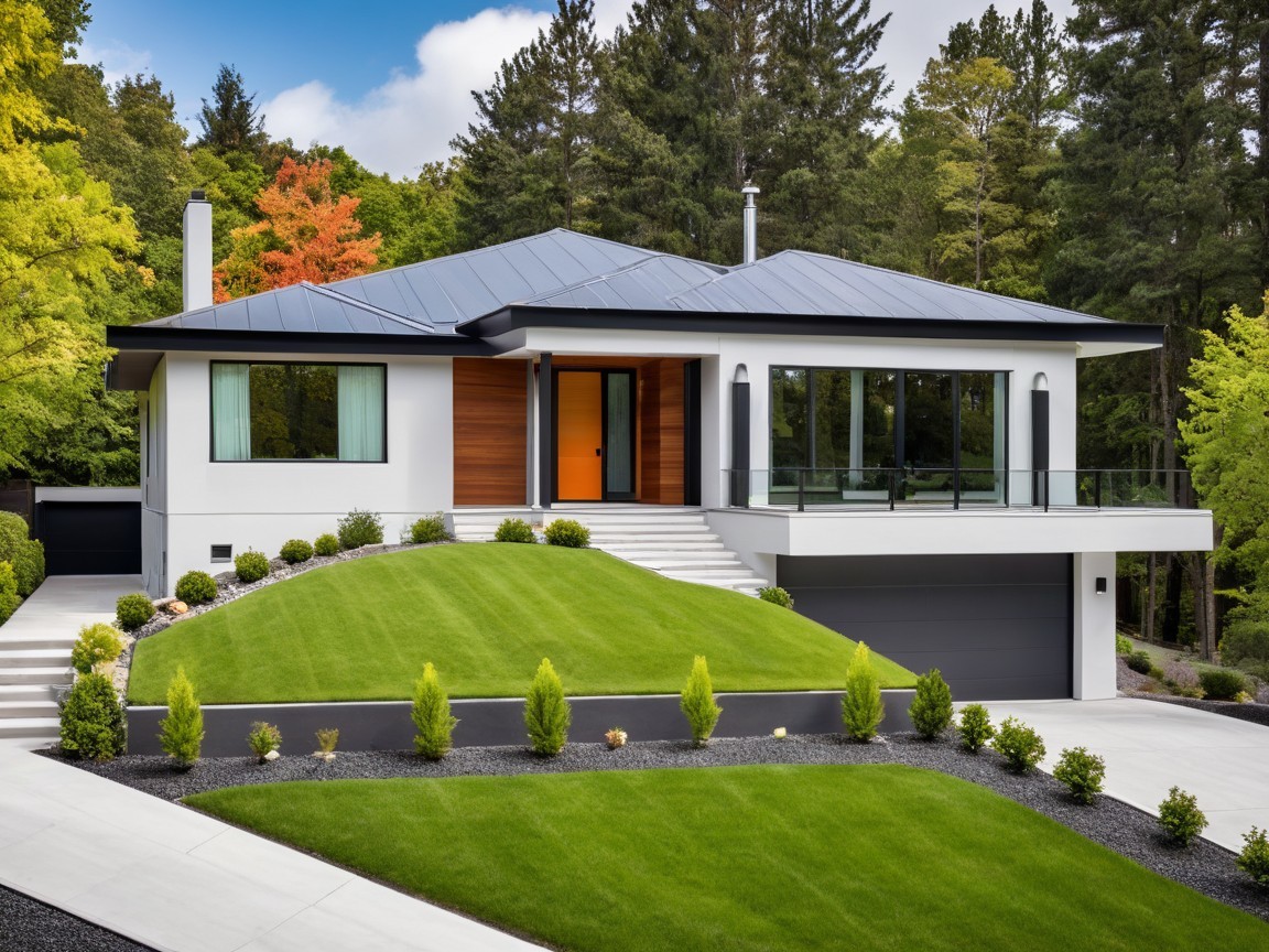 Modern White Single-Story House with Gabled Roof