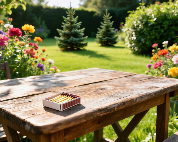 White Matchbox with Wooden Matches on Rustic Table