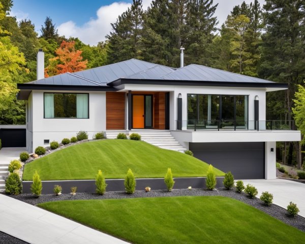 Modern White Single-Story House with Gabled Roof