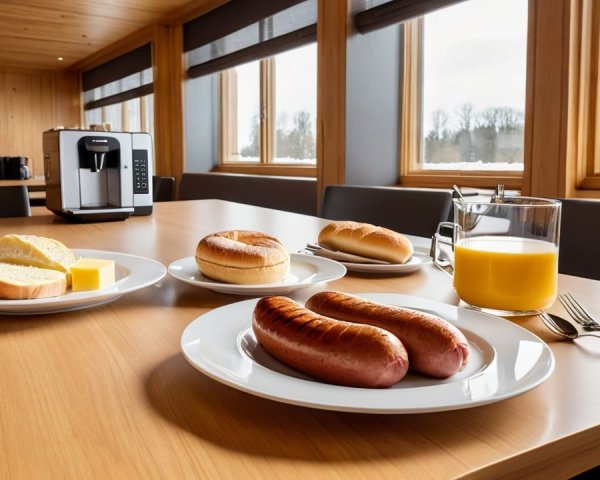 Breakfast Spread with Espresso Maker and Winter View