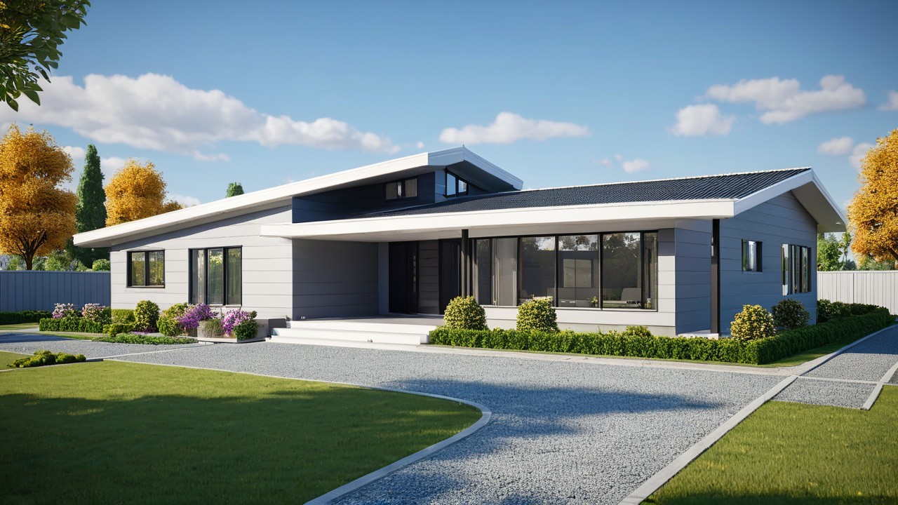 3D Rendering of a Modern Single-Story House Design